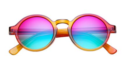 A pair of sunglasses with vibrant, colorful lenses