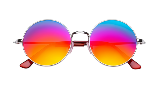 A pair of stylish sunglasses with lenses in a myriad of rainbow colors