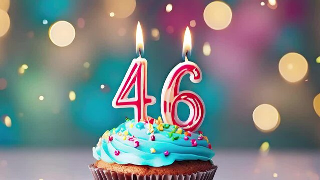 Timlapse with fast sequence of birthday cupcake. Fourty six years celbration. 46 Happy birthday animation. forty-sixth anniversary