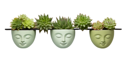 Three planters holding green plants of varying heights and textures