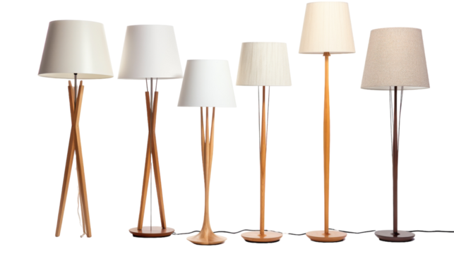 A cluster of diverse lamps stand side by side, casting a warm glow in a harmonious arrangement