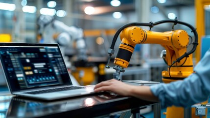 Robotic Hand Operating Laptop on Conveyor Belt
