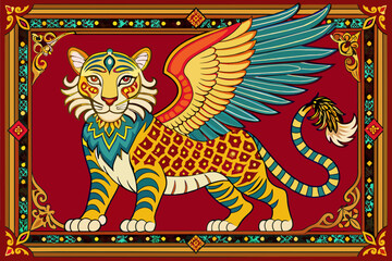 emborder Mughal tiger with wings tapestry weave look