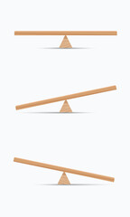 Balancing wooden plank isolated on white background. Balanced or unbalanced scales - 773857611