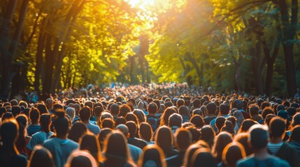 Large Group of People Standing in Front of Trees