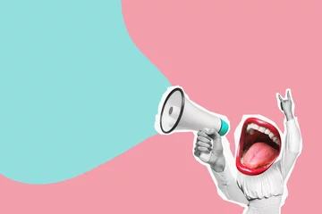 Foto auf Acrylglas Stylish trendy collage of modern art. Crazy celebrate, announce, information - mouth screams in megaphone. © Igor Link