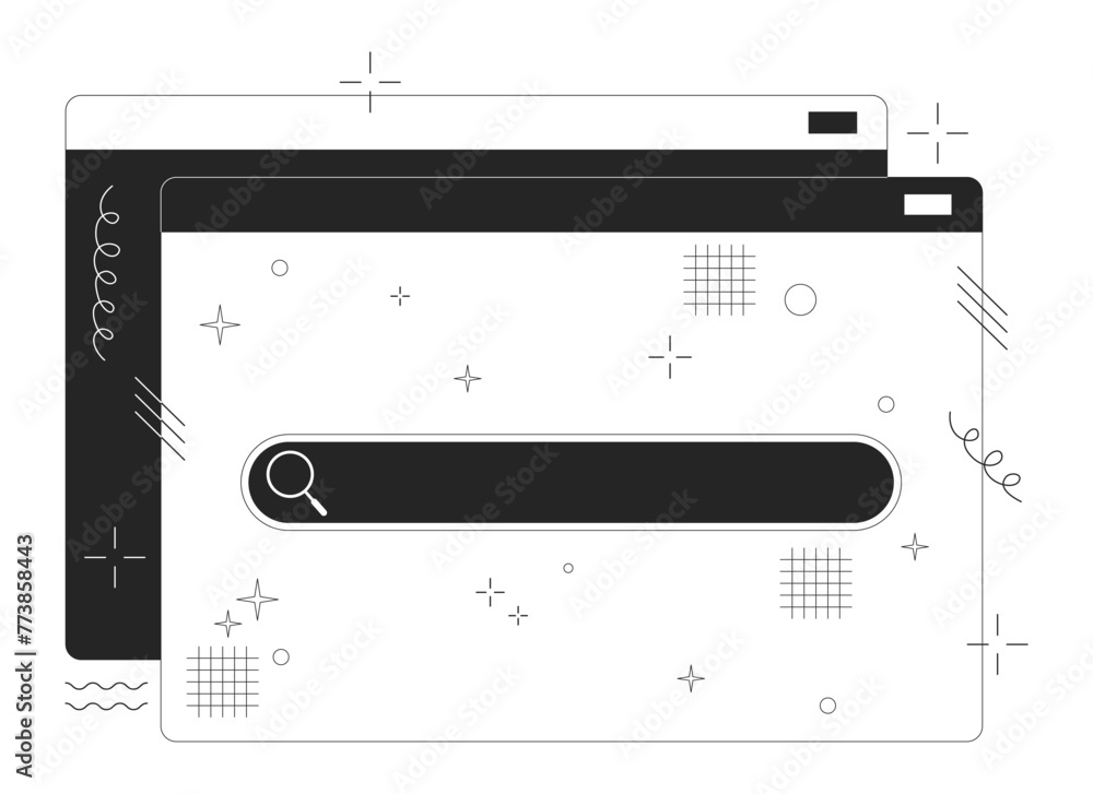 Poster web tools for data searching black and white 2d line cartoon objects. information browsing isolated 