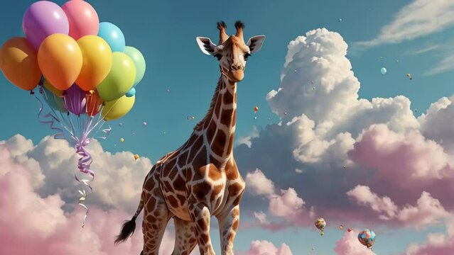 Cute cartoon giraffe with balloons