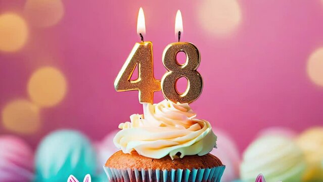Timlapse with fast sequence of birthday cupcake. Fourty eight years celbration. 48 Happy birthday animation. forty-eighth anniversary