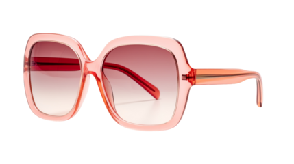 A whimsical pair of pink sunglasses on a pristine white background