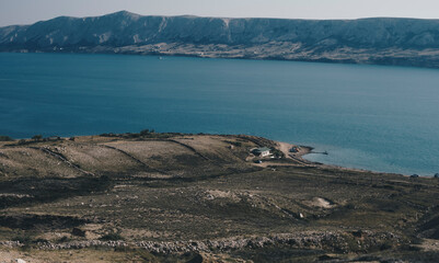 Landscape with a part of Mediterranean Sea seen from Pag Island