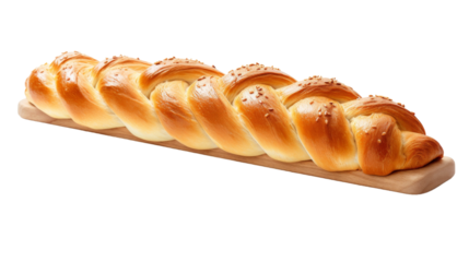 Long loaf of bread rests gracefully on wooden board, awaiting its fate