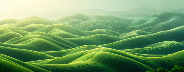 A serene landscape of rolling hills covered in vibrant greenery, invoking a sense of peace and the splendor of nature.