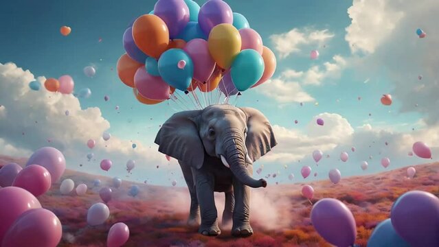 Cute cartoon elephant with balloons