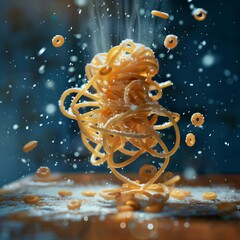 delicious pasta floating in the air, professional food photography, studio background, advertising photography, cooking ideas