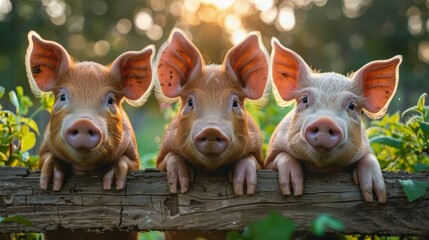 Three Little Pigs Standing in Grass