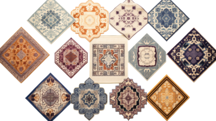 A variety of colorful rugs hanging on a wall like a cascading waterfall of woven tapestries