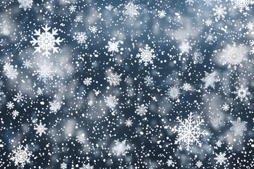 A serene snowfall captures the unique beauty of individual snowflakes against a soft, wintry blue background, evoking a sense of peacefulness.