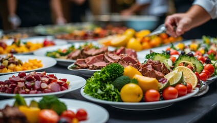 An array of delicious dishes beautifully presented on a buffet spread, inviting guests to indulge in a variety of flavors and textures