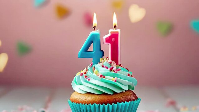 Timlapse with fast sequence of birthday cupcake. Fourty one years celbration. 41 Happy birthday animation. forty-first anniversary