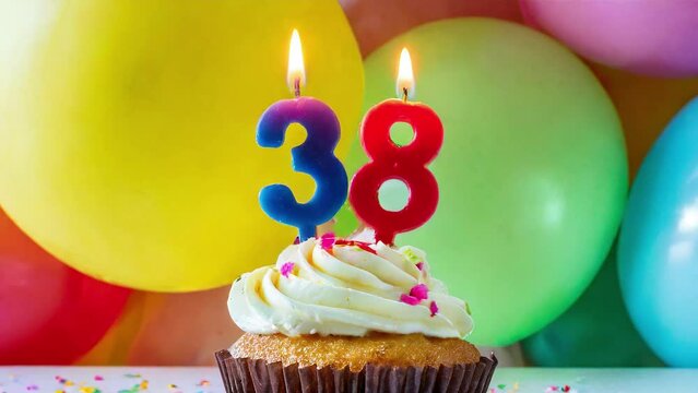 Timlapse with fast sequence of birthday cupcake. thirtyeight years celbration. 38 Happy birthday animation. thirty-eighth anniversary