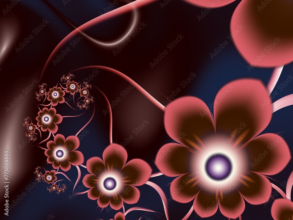 Aufkleber fractal image with flowers. template with a place to insert text. red background fractal illustratio