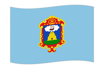Waving flag of Department of Ayacucho, administrative division of Peru. Vector illustration.