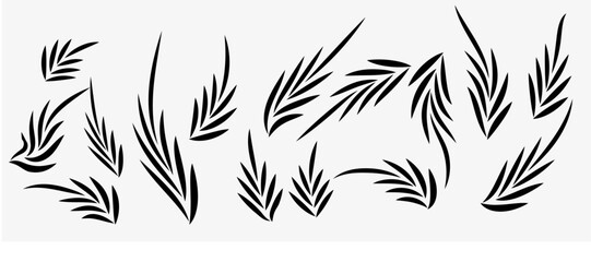set of silhouettes of floral leaves	