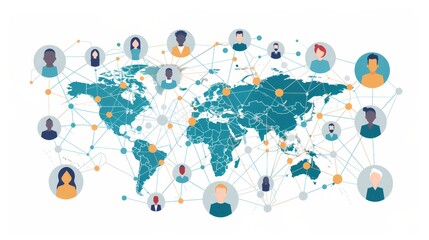 A blue world with many people on it. The people are connected to each other. The image is about the importance of social connections