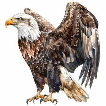 Watercolor Eagle realist clipart on white background
