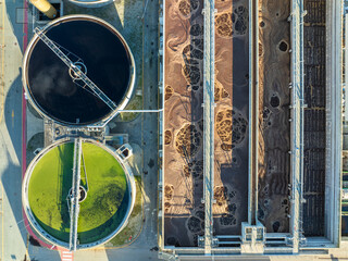 Aerial view of a waste water treatment plant in the chemical industry