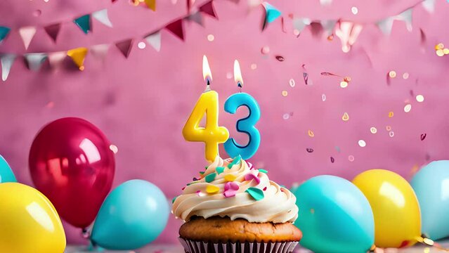 Timlapse with fast sequence of birthday cupcake. fortythree years celbration. 43 Happy birthday animation. forty-third anniversary