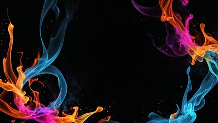 Swirls of blue, purple, and orange smoke intertwine gracefully against a dark background, giving off an impression of dance and harmony - obrazy, fototapety, plakaty