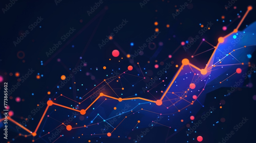 Fototapete a colorful line graph with red and blue lines and dots. the graph is in the background and the dots 