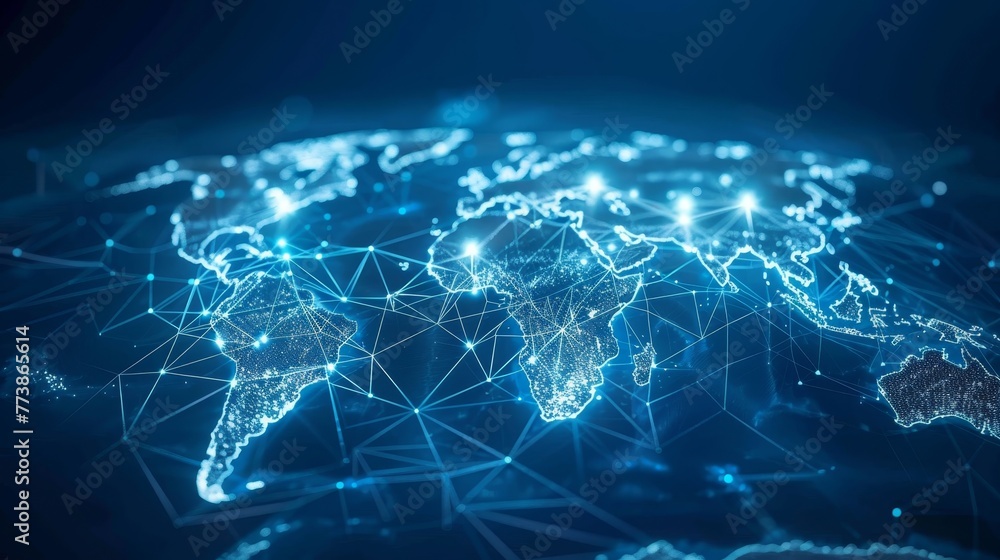 Aufkleber a blue globe with a network of lines connecting it