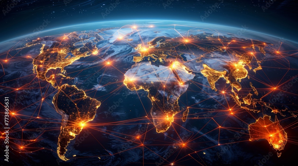 Aufkleber a globe with many lights on it, representing the world's network of communication. concept of a conn
