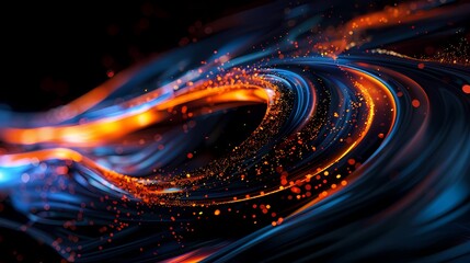 Digital technology black orange wave curve abstract poster web page PPT background