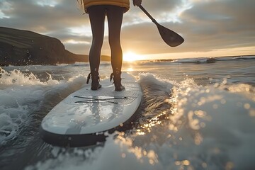 Person Riding Paddle Board on Water - obrazy, fototapety, plakaty