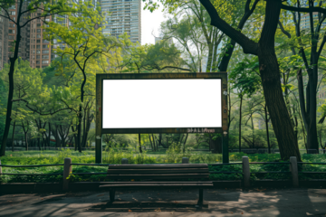 Mockup of a transparent blank billboard in a city park. Advertise in city parks	
