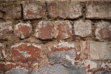 Texture of old weathered brick. Background of old red bricks