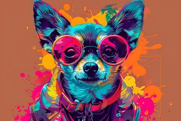 Foto op Aluminium Dog Chihuahua head portrait, cyberpunk style, Chihuahua and glasses © Sergei