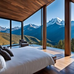 Fototapeta premium beautiful modern living room design by a architect in a chalet in a mountain 