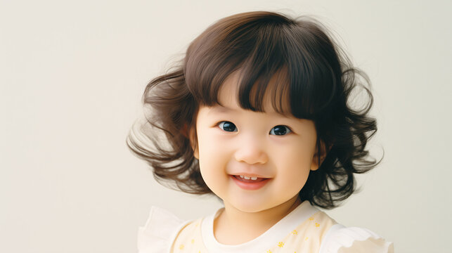 portrait of a Japanese little girl with white background