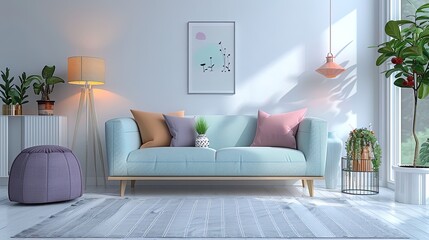 Comfortable and Modern Living Room with Sofa and Table Lamp - Bright and Cozy Interior Design