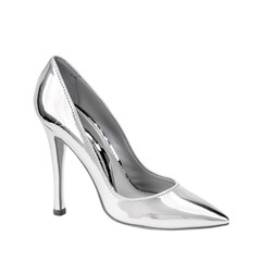 Silver pump shoe isolated on white background , side view of ladies shoe, high heel 