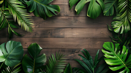 wooden with tropical botanical templet, banner, plant copy space for text, Vintage Style, Creative...