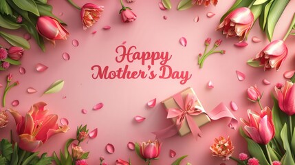 Beautiful Mother's Day Greeting with Flowers and Gift