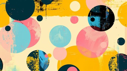 Artistic blend of circles in pastel and bold colors with a textured abstract background..