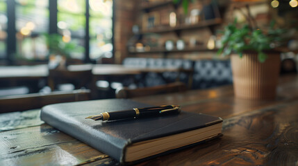 old book and pen on wooden table, concept of ancient knowledge learning 