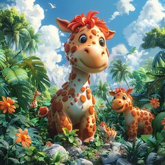 Cartoon rendering in 3D of a playful animal kingdom